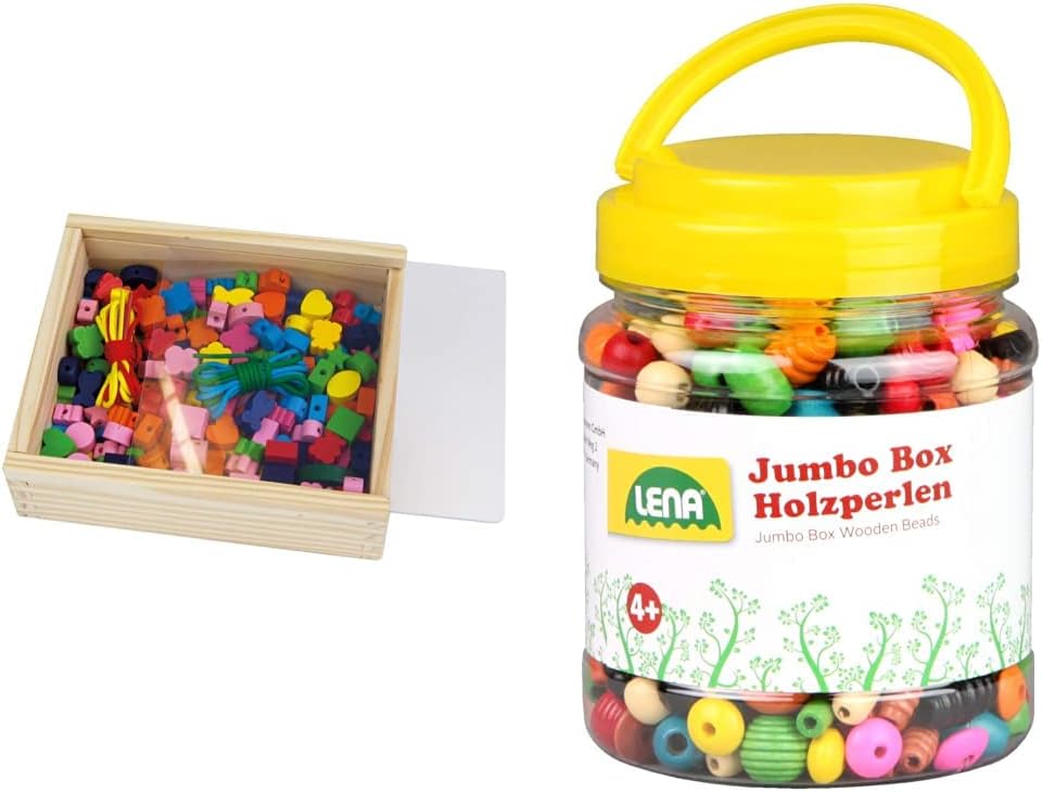 Lena 32020 - Bastelset Holzfädelperlen 164 Teile, ab 4 Jahre & 32044 - Bastelset Holzfädelperlen in