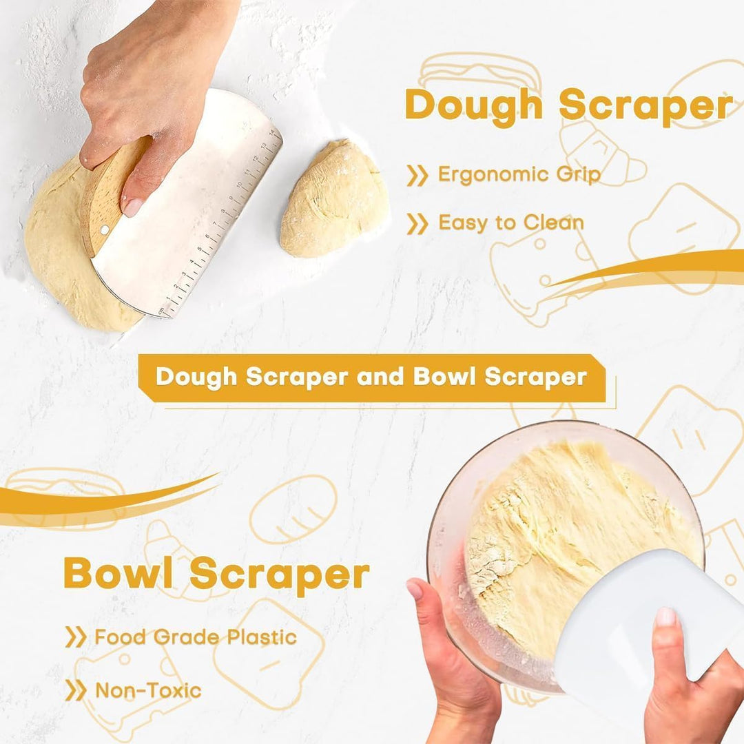 Gärkörbchen Rund & Oval - Brot Backen Set mit Bäckermesser, Pinsel, Leinen, Teigschneider - 100% nat