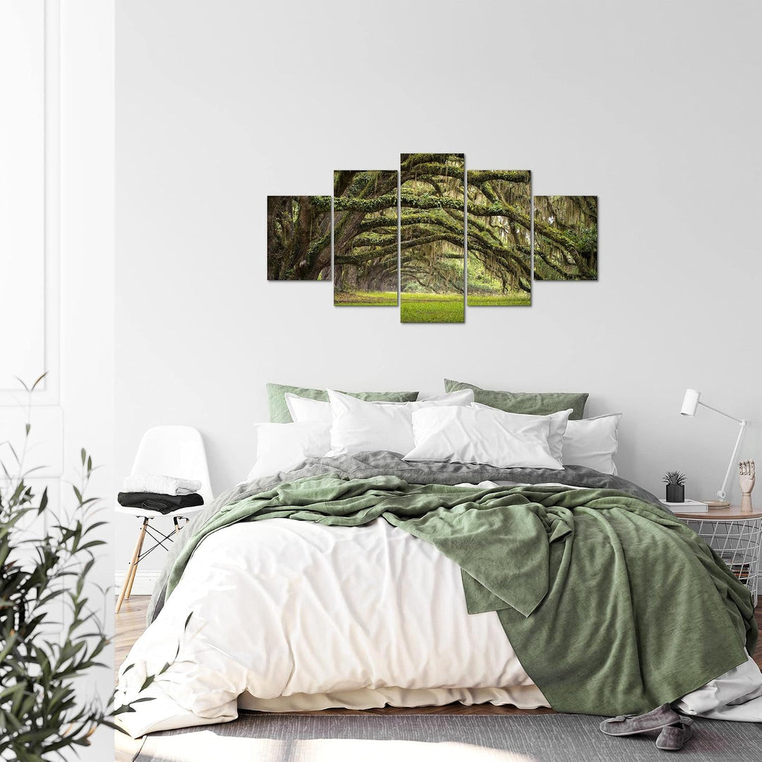 Runa Art Bild Schlafzimmer Wohnzimmer Wald Landschaft 5 Teilig Natur Grün Wandbilder auf Vlies Leinw
