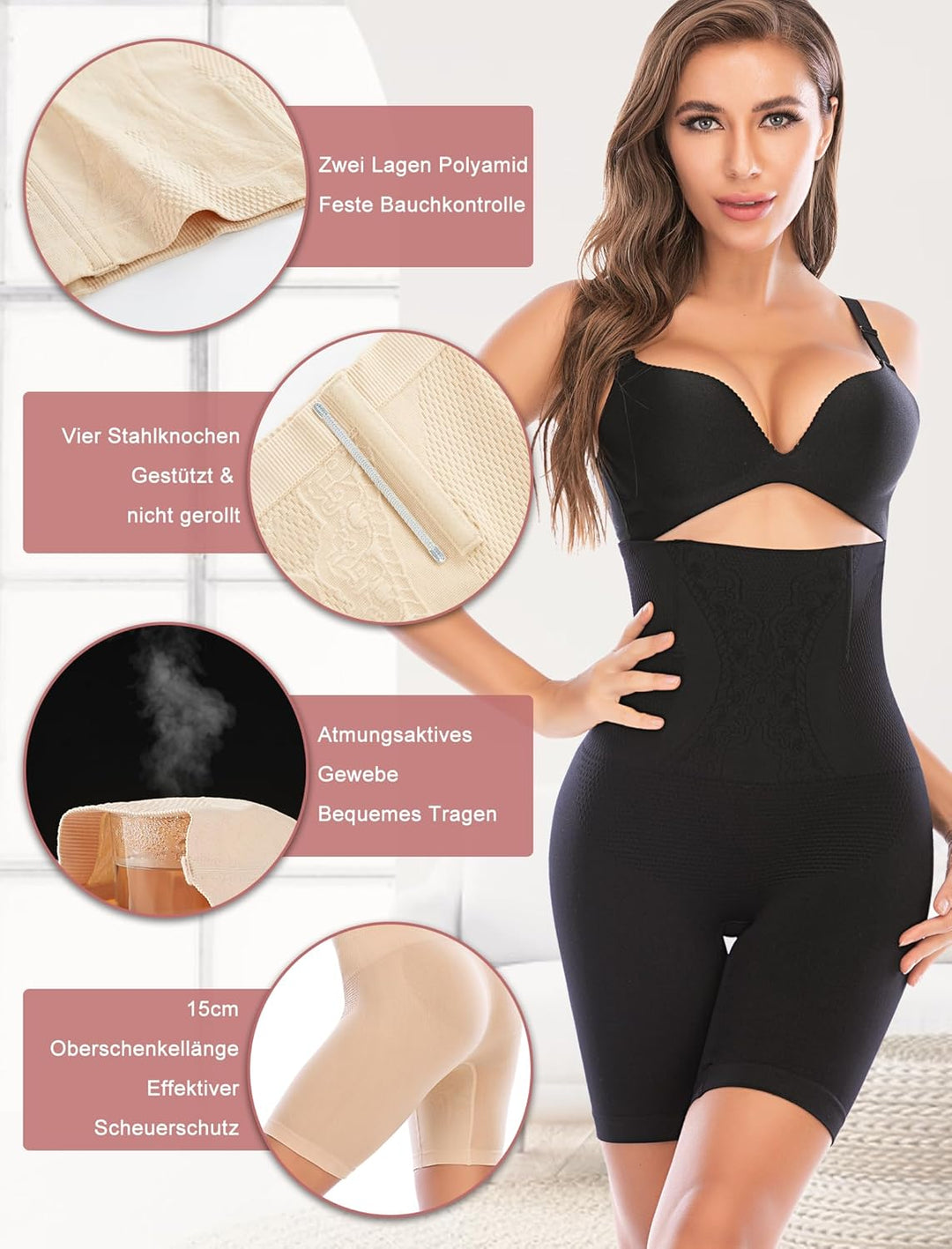 SURE YOU LIKE Damen Figurenformend Miederpant Miederhose Mit Bein Shapewear Hohe Taille Body Shaper