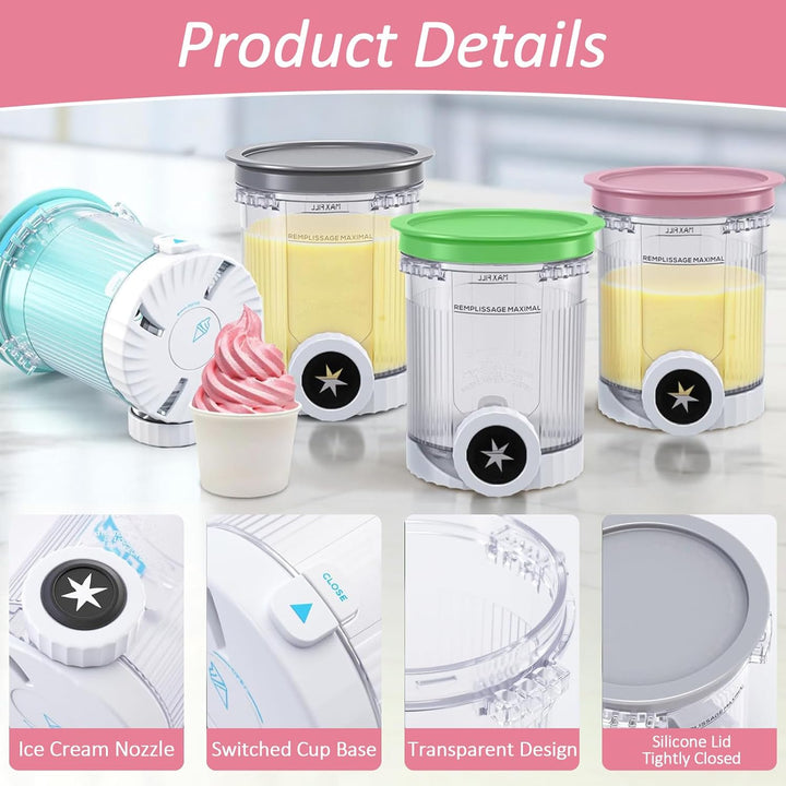 Für 4 Stück Ninja Swirl Creami Behälter 480 ml Eisbehälter, Kompatibel mit Ninja Creamy NC701EU NC70