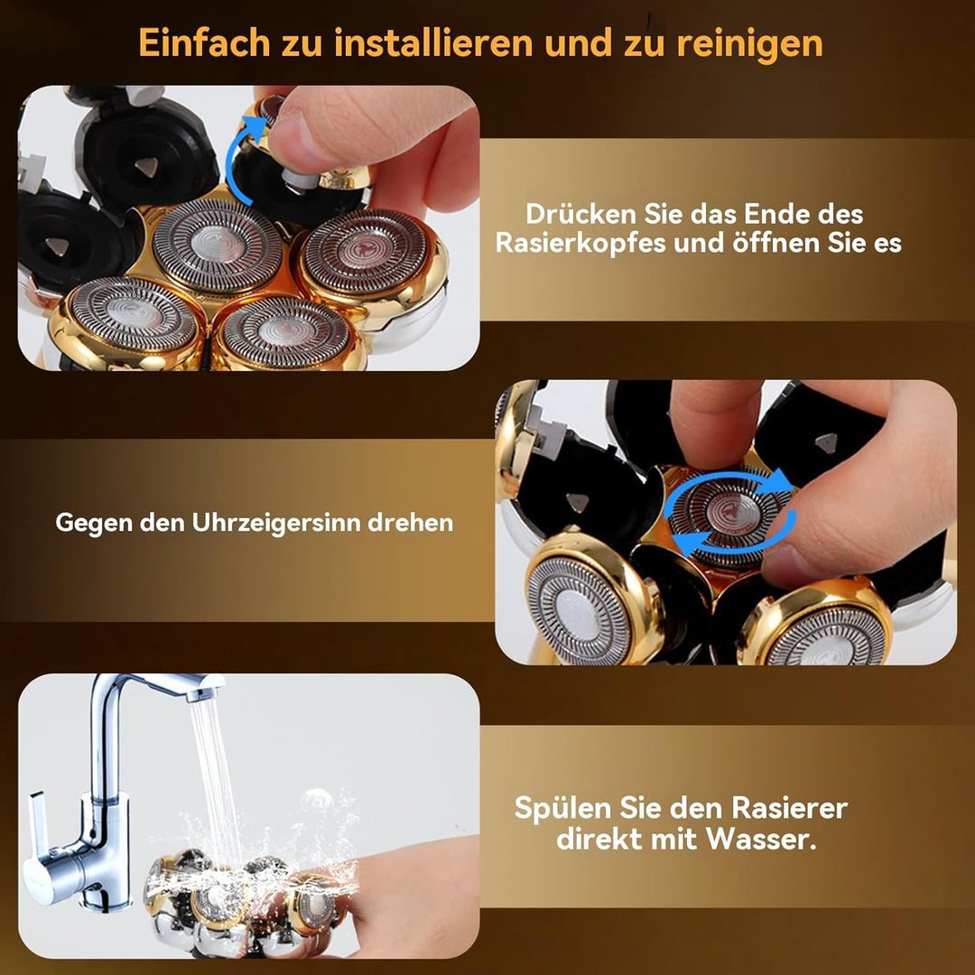 7D Rasierer mit schwimmendem Kopf für Männer mit Glatze, IPX7 wasserdichtes Rasier-Set, 5 in 1 elekt