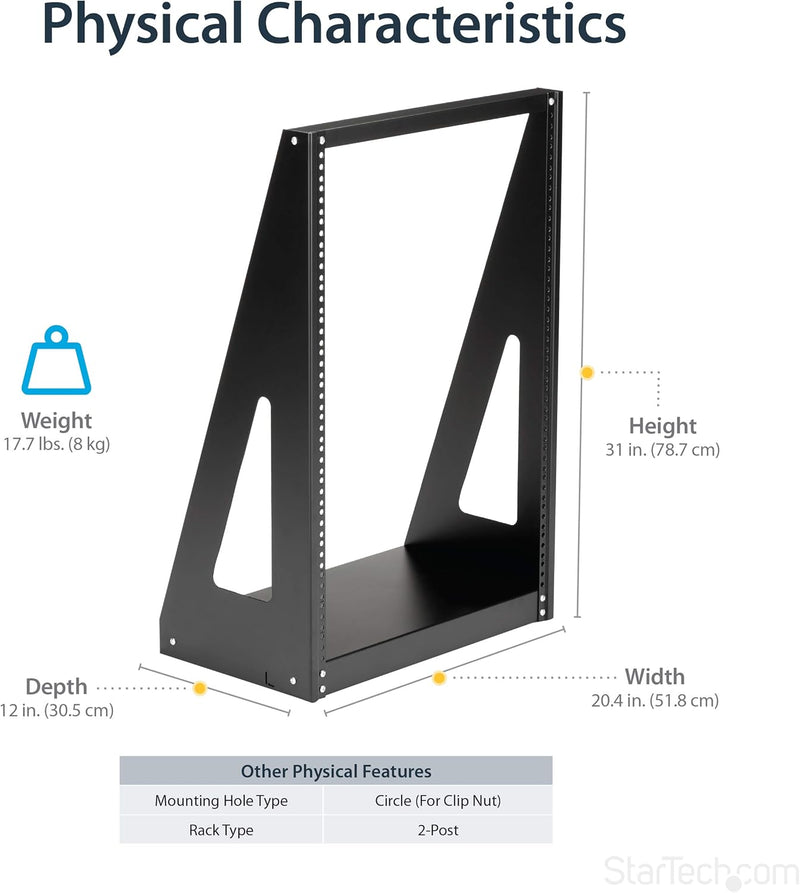 StarTech.com 2 Post Server Rack - Open Rack - Audio-Video-Rack - Laborgestell - Offener Serverschran