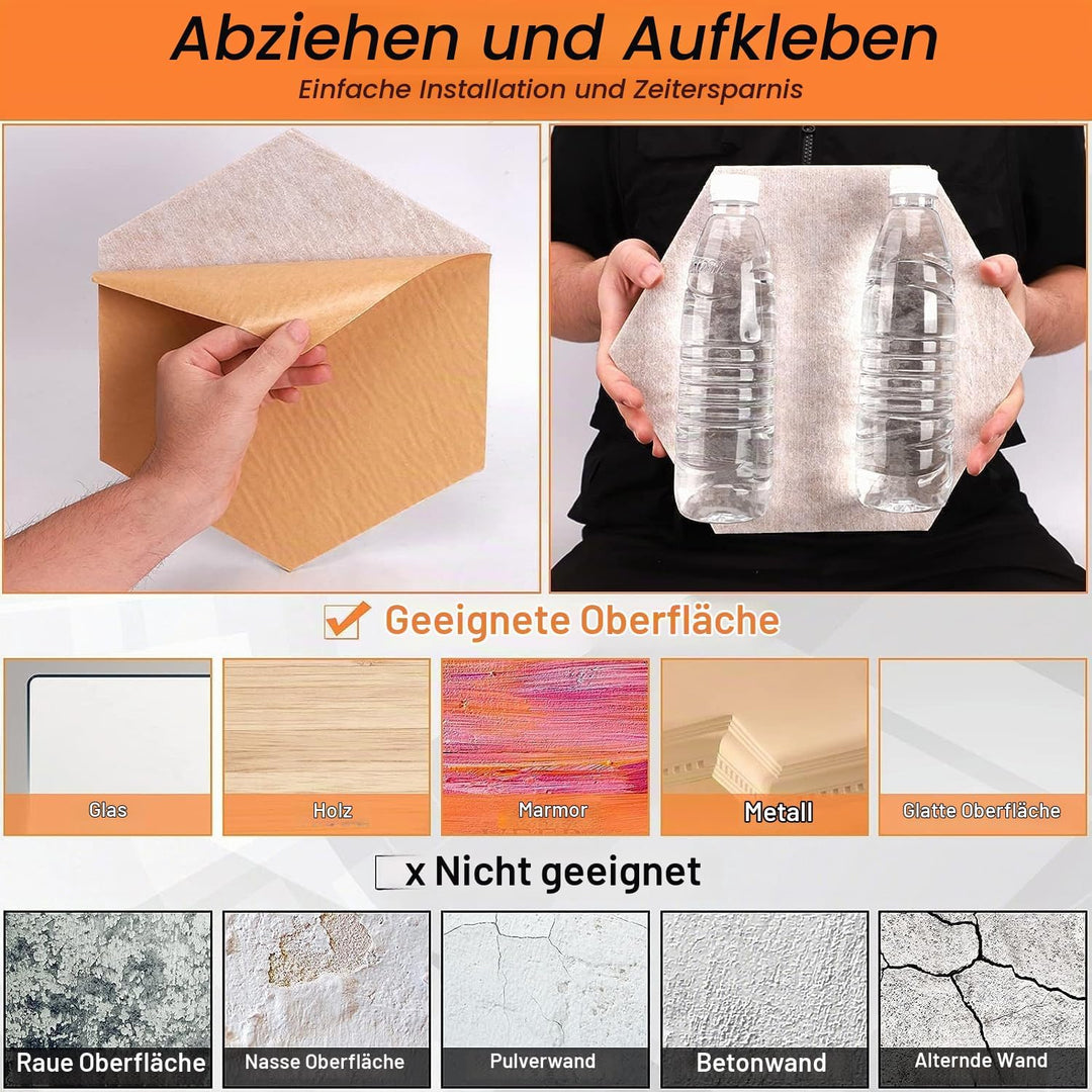 LATERN 12 Stück Selbstklebende Akustik Platten, 30CM x 26CM Sechseckige Schallschutz Platten Hoher D