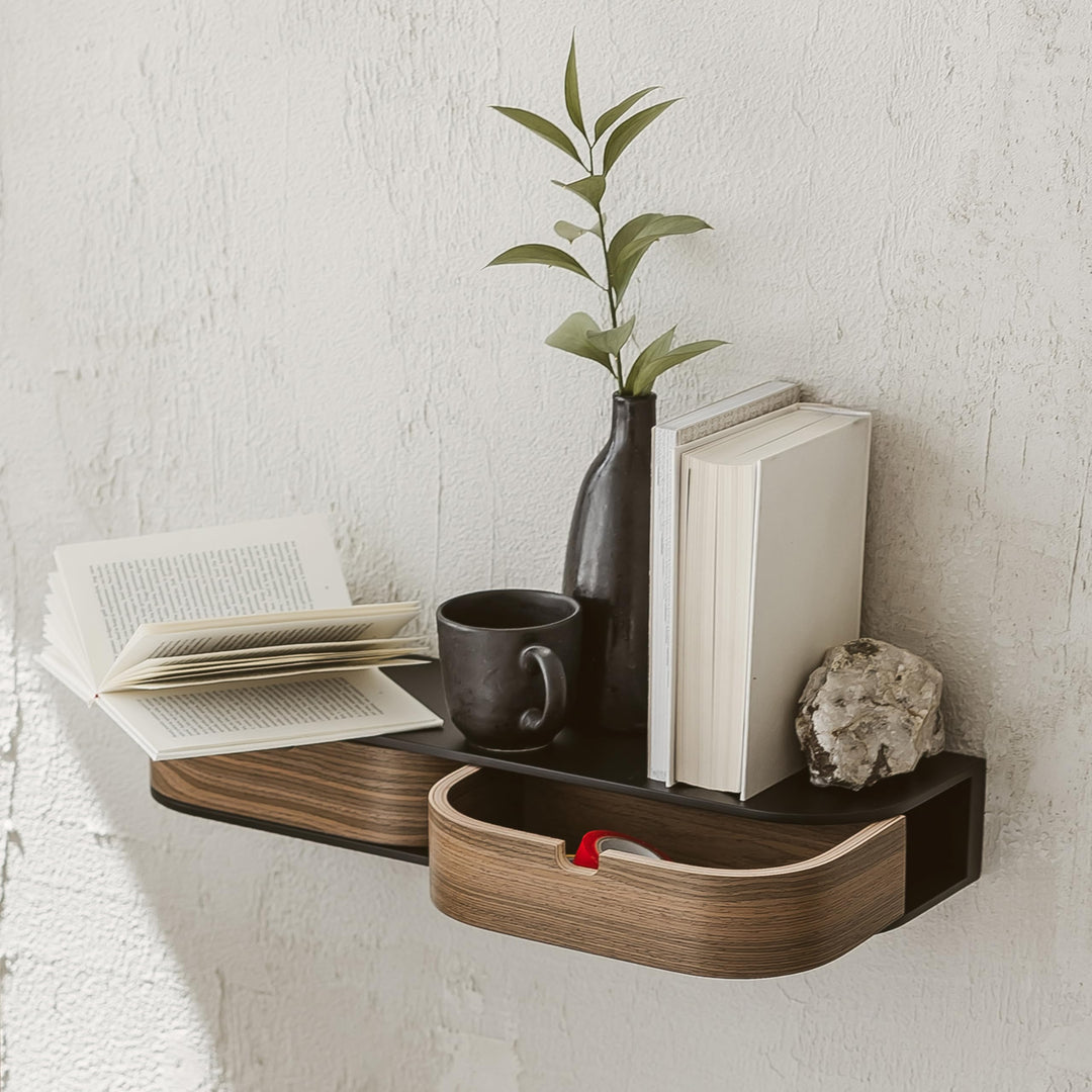 Valiai Schwebendes Regal mit 2 Schubladen - Hängendes Wandregal Holz - Kleine Wandschubladen Hängend