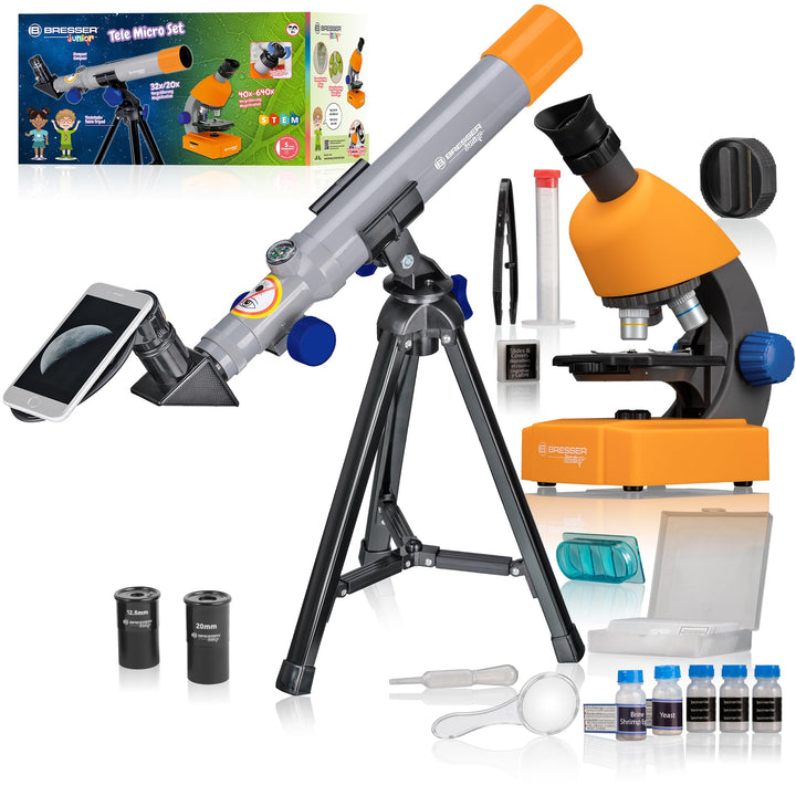 Bresser Junior Mikroskop &amp; Teleskop Set mit Mikroskop 40x-640x Vergrösserung und 40/400mm Teleskop f