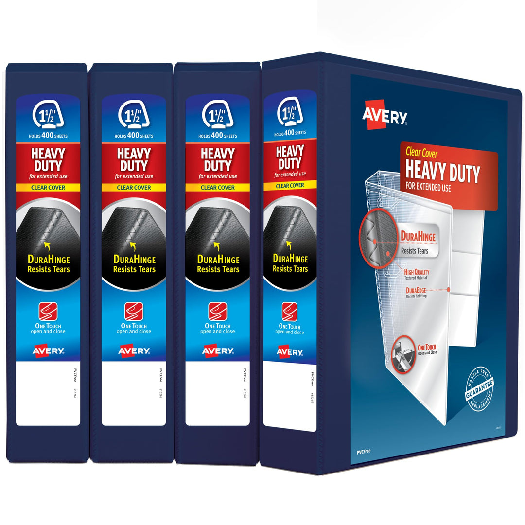 Avery Robuster 3-Ringbuch, 3,8 cm One-Touch-Ring, für 21,6 x 27,9 cm Papier, 4 marineblaue Ordner (7