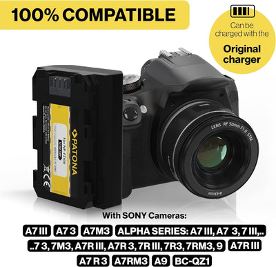 PATONA 2X Akku NP-FZ100 Kompatibel mit Sony BC-QZ1, Alpha 9, Alpha 7RM3, 7M3, A7 R III