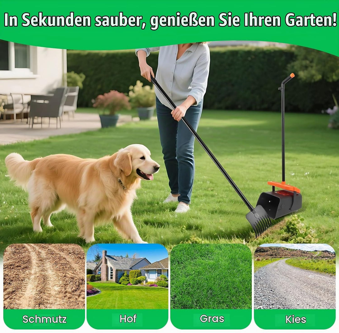 LPQKCcY Hundekotsammler, 104cm Hundekotschaufel Behälter &amp; 117cm Rechen mit Abfallbeuteln, Langer Gr