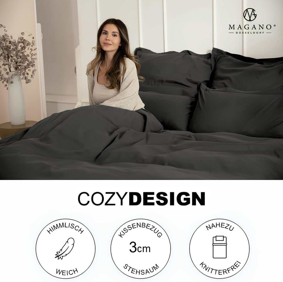Magano® Premium Bettwäsche 155x200 Grau | Weich &amp; Bügelfrei | Hypoallergen &amp; Atmungsaktiv | Deckenbe