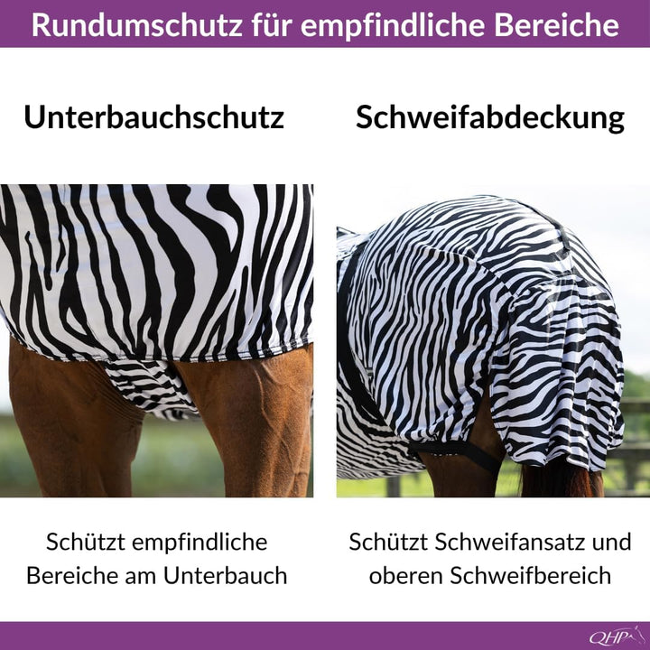 QHP Ekzemdecke mit Hals und abnehmbarem Bauchlatz (145 cm, Zebra) 145 cm zebra, 145 cm zebra