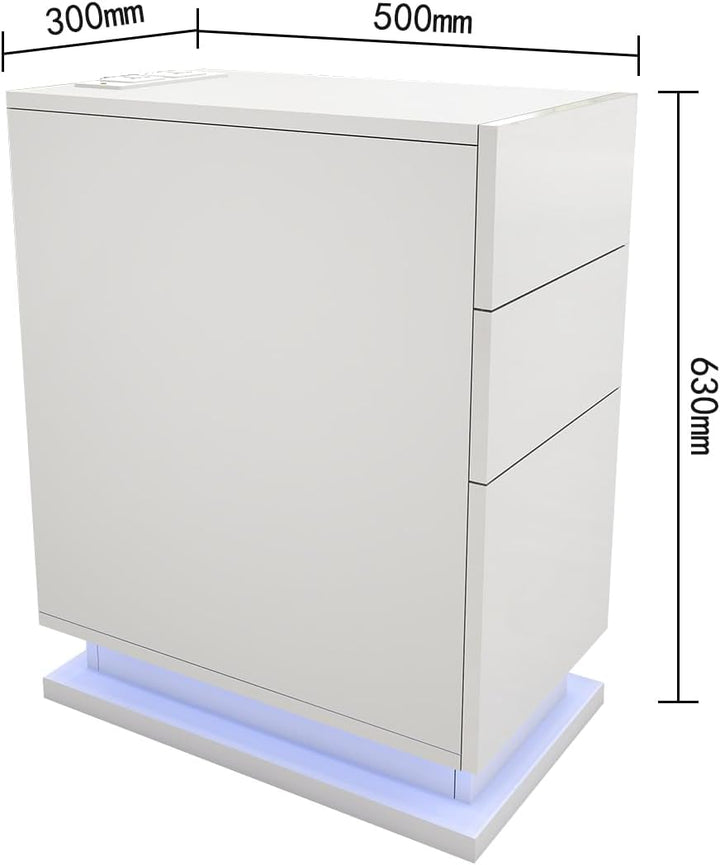 PIPIPOXER Nachttisch Weiss mit Steckdose & USB, Nachttisch LED mit 2 Schubladen, Beistelltisch, eins