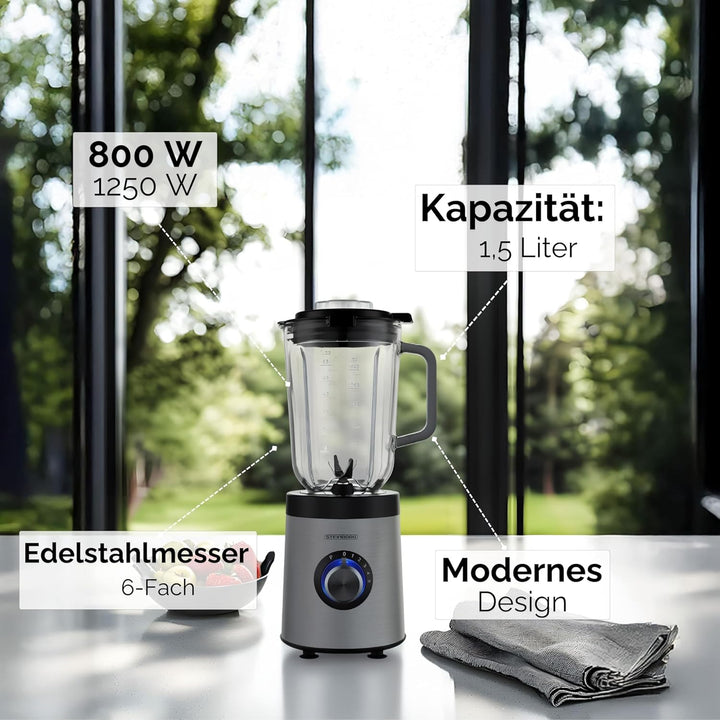 Steinborg® Standmixer Glas Edelstahl 800 Watt 1,5 Liter Glaskrug Universal Power Mixer Smoothie Make