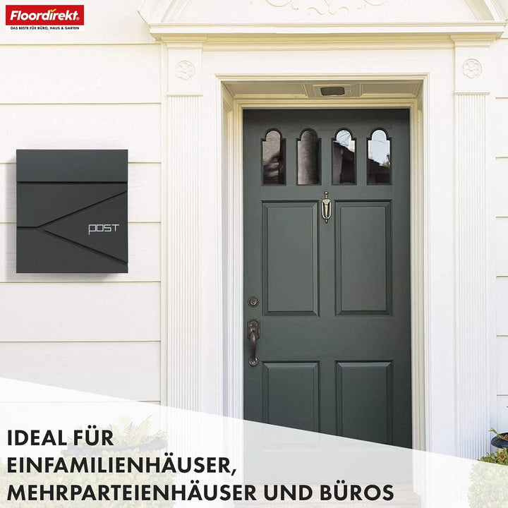 Floordirekt Moderner Briefkasten, mit Zeitungshalter, Deckel, abschliessbar mit C4-Einwurf und integ