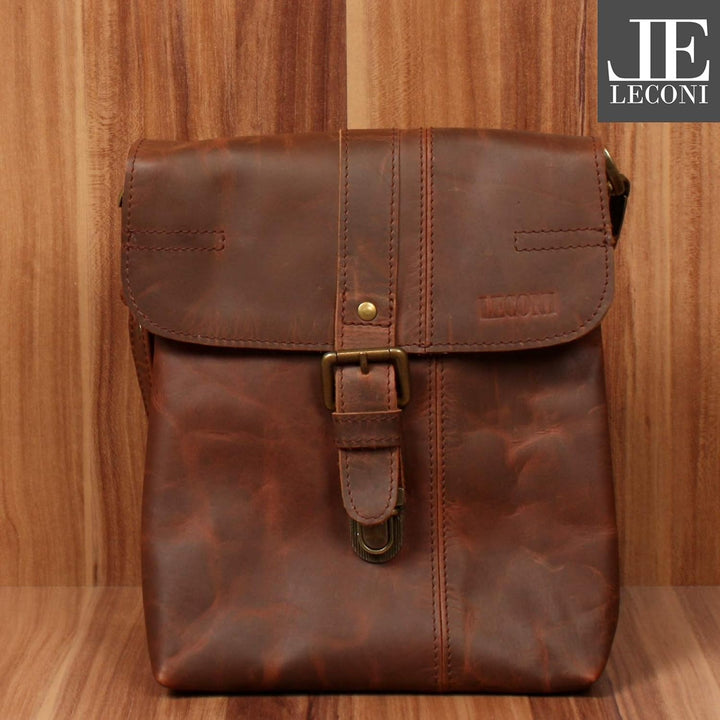 LECONI kleine Umhängetasche Damentasche Herrentasche Ledertasche für Damen + Herren Tasche aus Leder