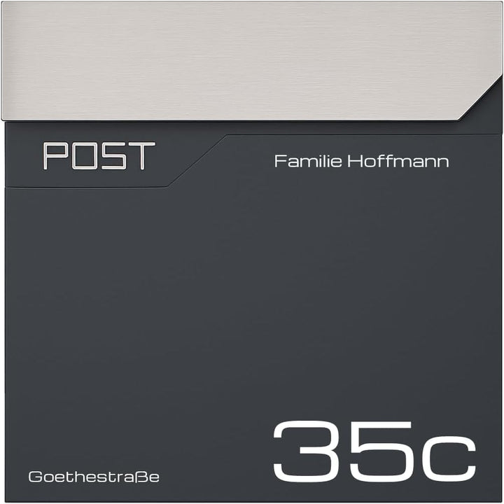 Verda Personalisierter Briefkasten mit Zeitungsfach, Postkasten Designer Wandbriefkasten Zeitungsrol