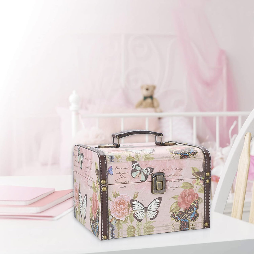 ELLDOO Dekorative Schatztruhe, Holz + PU-Leder, Aufbewahrungsbox für Schmuckstücke, Andenkenbox für