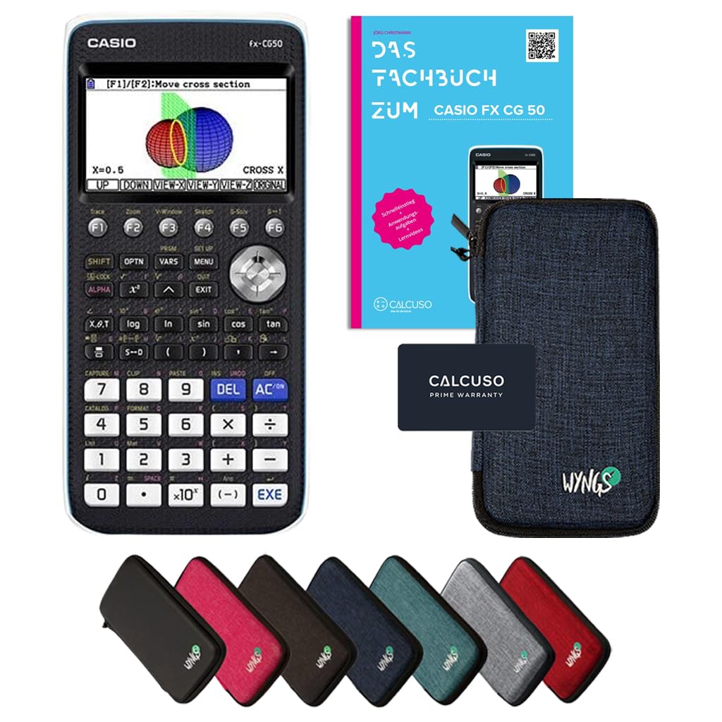 CALCUSO Standardpaket: Casio FX CG 50 + WYNGS Schutztasche blau + CALCUSO Fachbuch + Erweiterte Gara