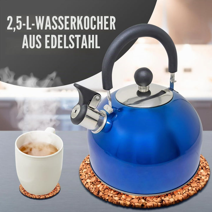 Leichter Wasserkessel mit Pfeiffe aus rostfreiem Edelstahl, Wasserkocher für Camping und Angeln, 2,5