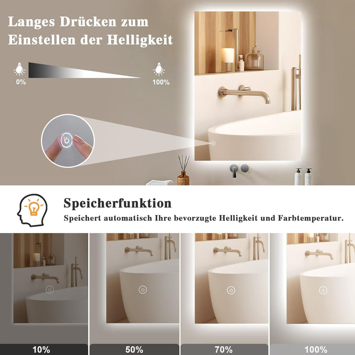 Archaluxe Badspiegel-mit-Beleuchtung 50x70cm - Badezimmerspiegel LED Badezimmer Spiegel mit Beleucht
