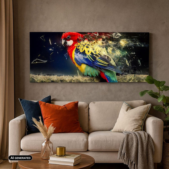 Panorama Bilder auf Leinwand 100x40cm Leinwandbild Papagei Vogel Feder Gross Wanddeko Bild Schlafzim