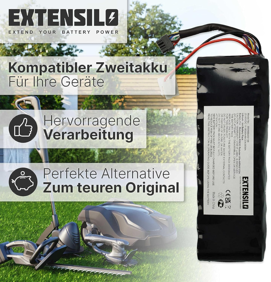 EXTENSILO Akku Ersatz für BAT6000A, BAT6000C, BAT6001B, MRK6103A, MRK6105A für Rasenroboter Rasenmäh
