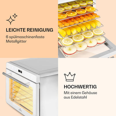 Klarstein Dörrautomat, Dörrgerät für Gemüse, Obst, Nüsse und Fleisch Trocknen, Food Dehydrator mit 6