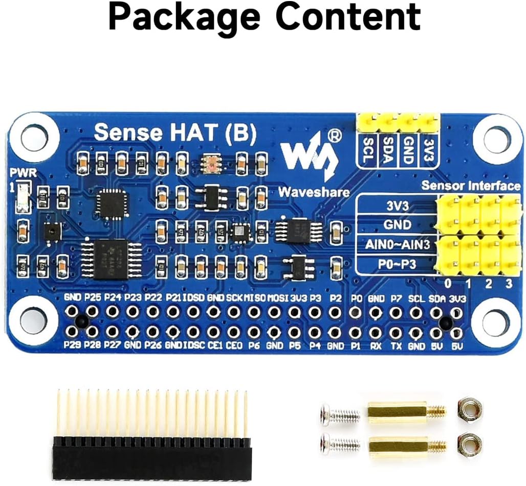 Waveshare Sense HAT (B) for Raspberry Pi Onboard Multi Powerful Sensors Such as Gyroscope Accelerome