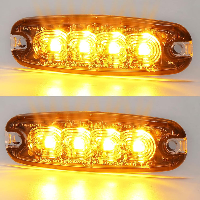 AGRISHOP 12V/24V 4LED Warnlicht Stroboskoplicht,Led Frontblitzer Amber Blitzer,Seite Warnung Blinkli