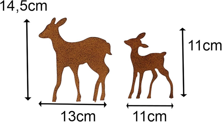 Gartenstecker Deko Rehe und Hirsche mit 2 Tannen in Rostpotik 5er Set - Weihnachtsdeko zum Basteln -