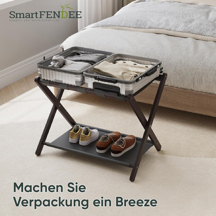 Smart FENDEE 2er-Set Bambus Gepäckträger, Faltbarer Gepäckträger mit Stoffablage, Geeignet für die M