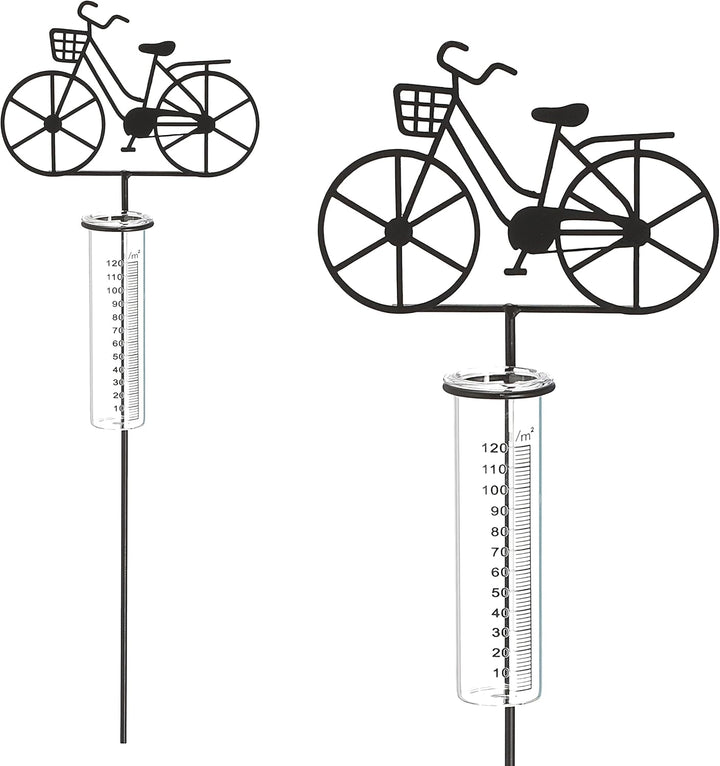 Cepewa Gartenstecker Regenmesser Fahrrad │ 18x90x5,5cm Metall Glas │ Messzylinder Niederschlagsmesse