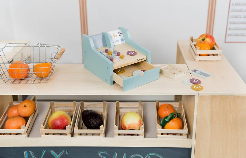 Kindsgut Spielkasse aus Holz für Kinder, Kaufladen Zubehör in dezenten Farben und schlichtem Design,