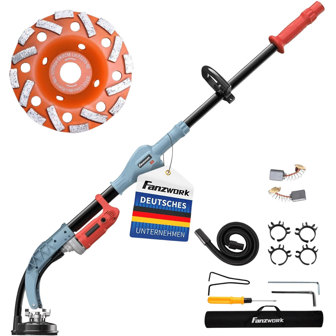 FANZWORK Betonschleifer 1010W mit Teleskopstange bis 1,20 m丨Inklusive Diamantschleiftopf 125mm und T