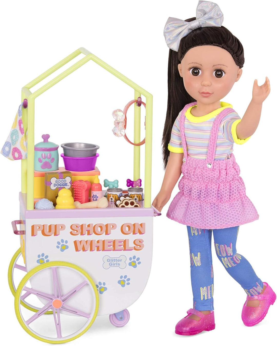 Glitter Girls Verkaufsstand mit Haustierbedarf – Puppenzubehör für 36 cm Puppen mit Hundefutter, Acc