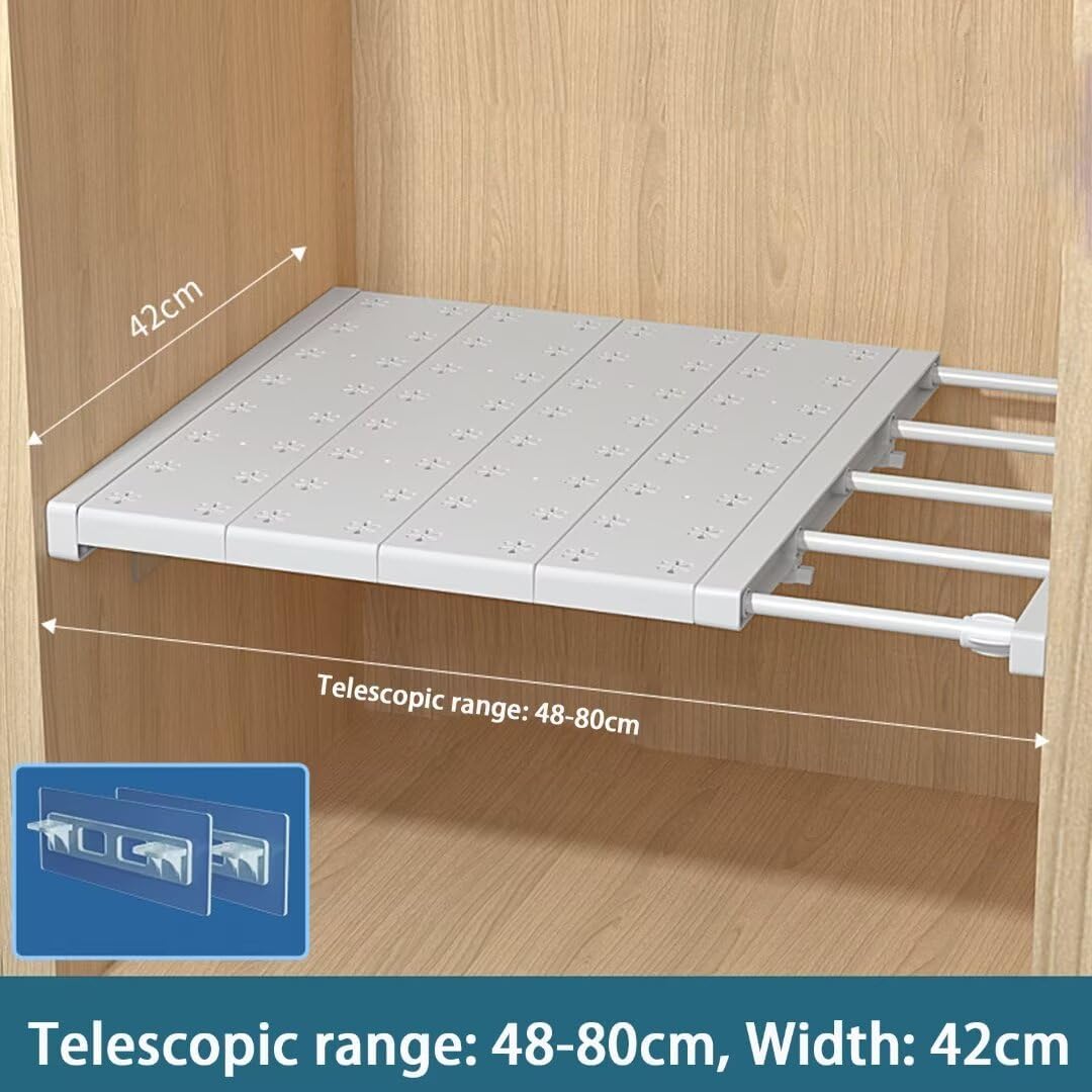 Verstellbare Regale für Schrank, Erweiterbares Einlegeböden Schrankregal, Nagelfrei Teleskop Regaltr