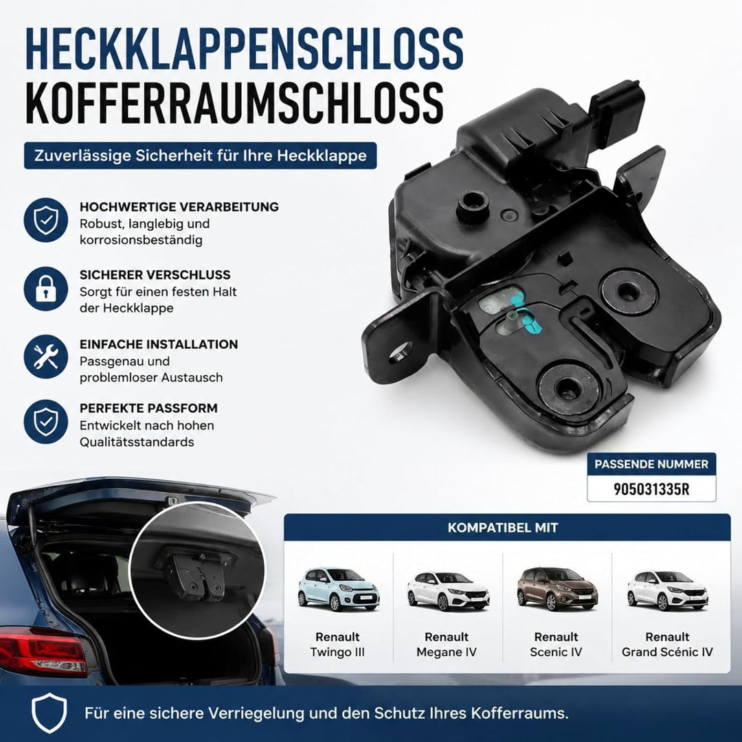 Heckklappenschloss Kofferraumschloss Kofferraumdeckelschloss Kompatibel mit Renault Twingo III Megan
