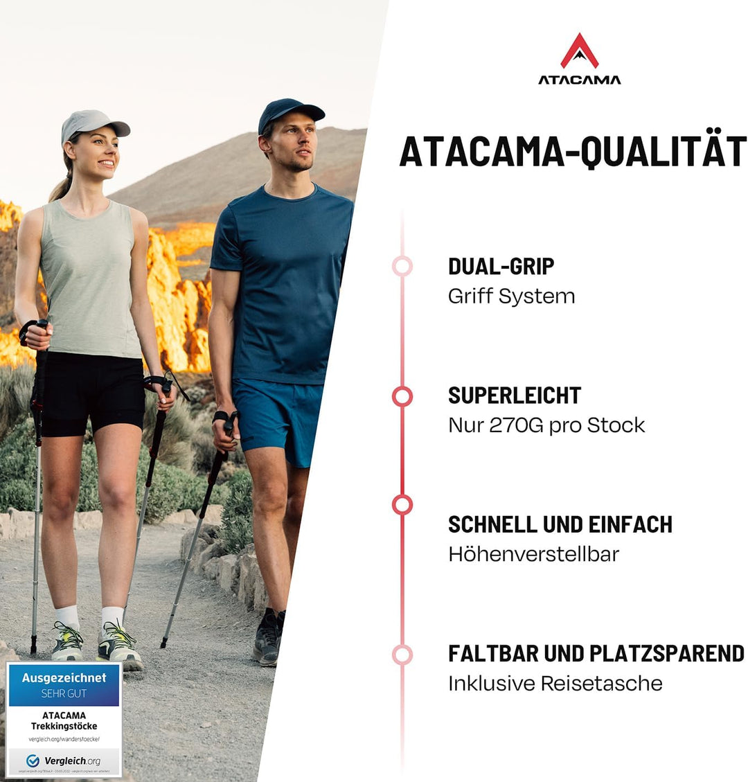 ATACAMA Wanderstöcke verstellbar aus Carbon oder Aluminium mit Korkgriff | Ergonomische Nordic Walki