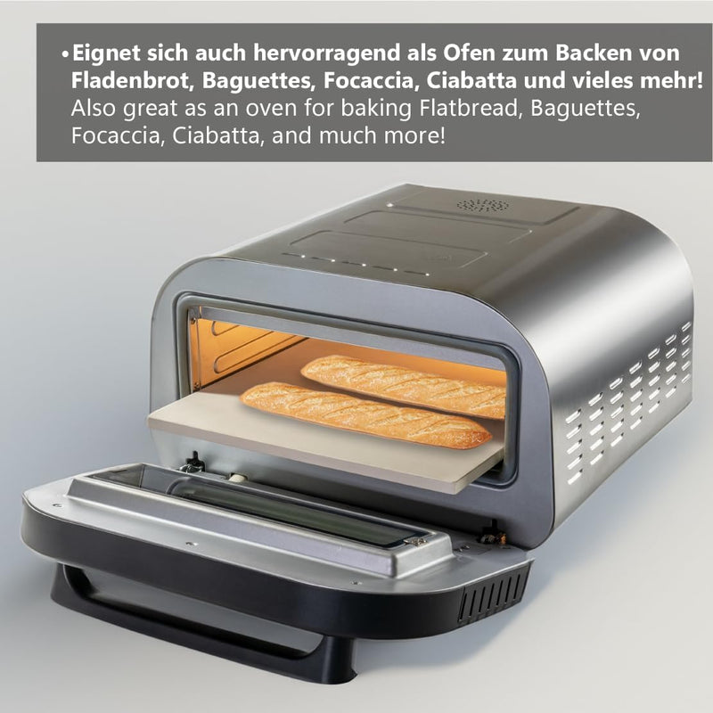 Unold Pizzaofen LUIGI 68816 | Elektrischer Pizza Ofen aus rostfreiem Edelstahl mit bis zu 400°C, nur