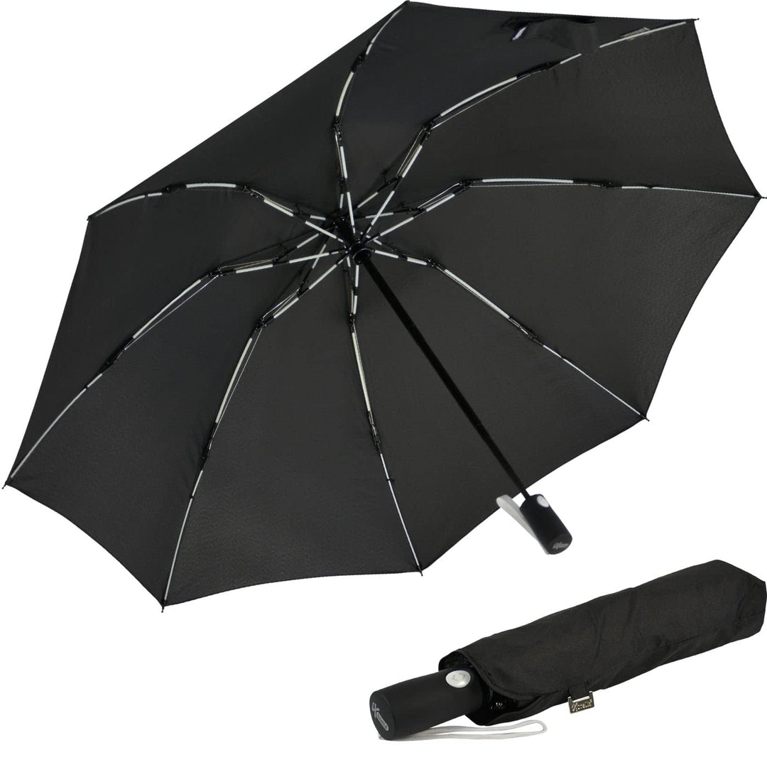 iX-brella Reverse umgekehrt öffnender Fiberglas-Taschenschirm mit farbigen Speichen - schwarz-weiss,