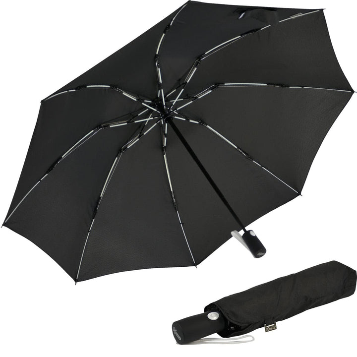 iX-brella Reverse umgekehrt öffnender Fiberglas-Taschenschirm mit farbigen Speichen - schwarz-weiss,