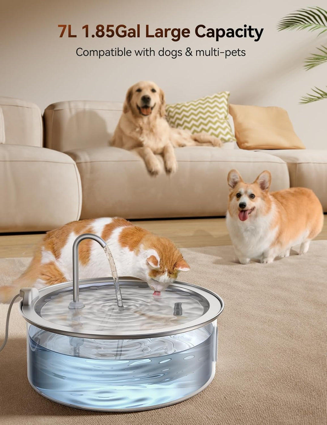 FEELNEEDY 7L Katzenbrunnen Edelstahl, Trinkbrunnen für Hunde mit 2 Filters Geeignet für die Verwendu