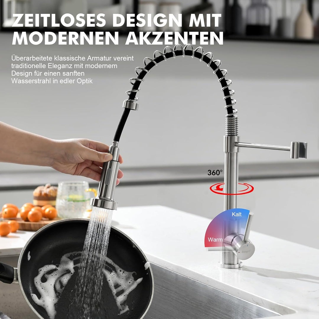 Ibergrif wasserhahn küche ausziehbar, Spring küchenarmatur mit brause, spültischarmatur 360 Schwenkb