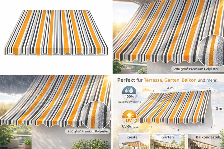 home Trends Markisenstoff Markise mit Volant 4 x 3 m Markisenbespannung ersatzstoff 387 x 300cm Balk
