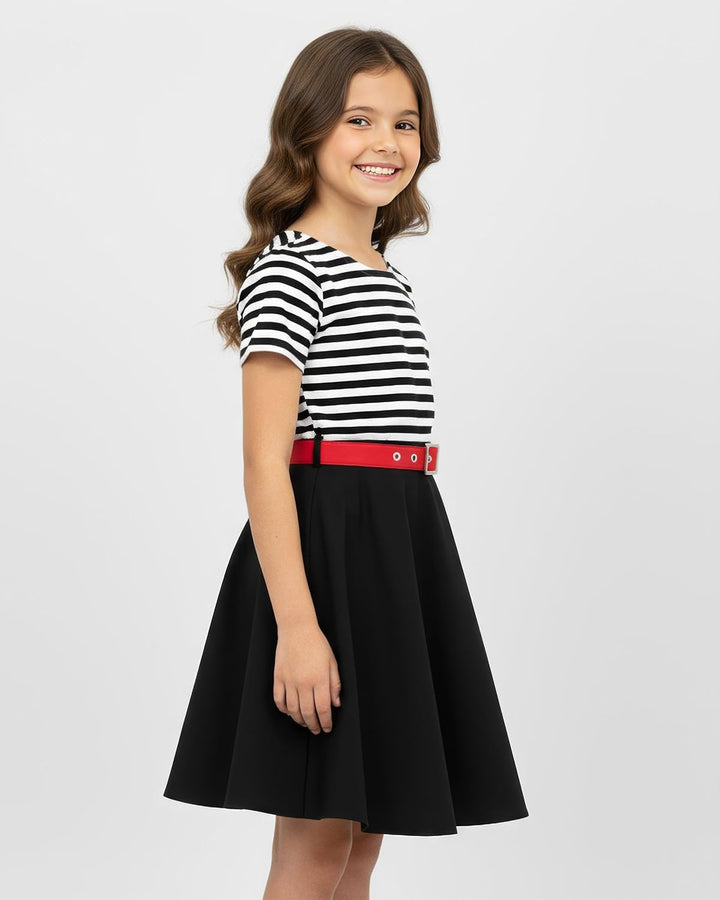 BlackButterfly Kinder 'Maria' Vintage Gestreift Mädchen Kleid im 50er-Jahre-Stil 3-4 Jahre Schwarz,