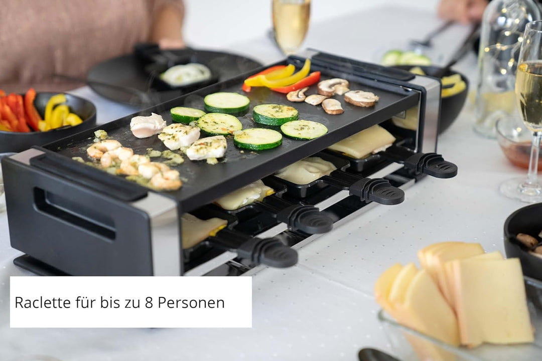 Unold 48730 Raclette Finesse Basic Raclette-Grill für 8 Personen, wendbare Antihaft-Grillplatte, ele