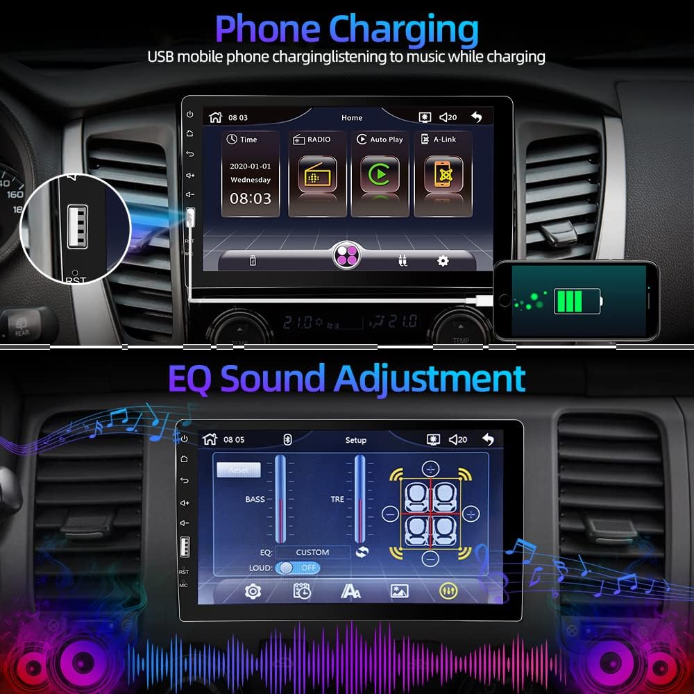 Podofo 1 Din Autoradio mit Apple Carplay und Android Auto 9 Zoll Single Din Autoradio mit Bildschirm