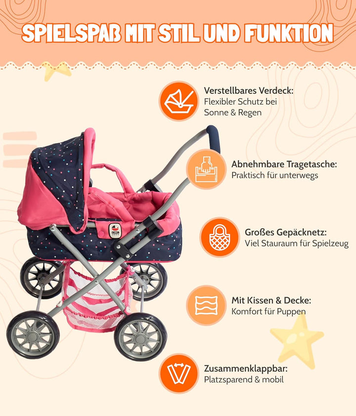 Bayer Chic 2000 - Puppenwagen Smarty, Kleiner Kinderpuppenwagen für Kinder ab 2 Jahren, Spielzeugkin