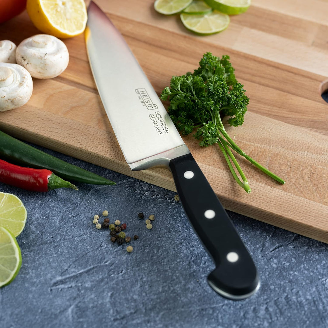 HEISO Kochmesser - handgeschmiedet in Solingen - rostfreie 21cm Klinge - Chefmesser mit extremer Sch