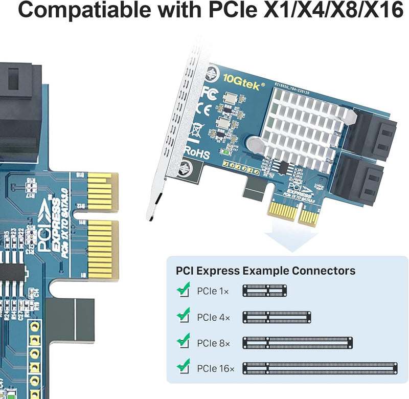 PCIe SATA Card Erweiterungskarte, 4 Port with 4 SATA Cables and Low Profile Bracket, 6Gbps SATA3.0 C